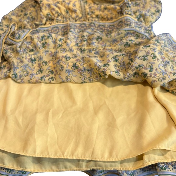 Max Studio Floral Mini Dress Yellow Size S Chiffon Long Sleeve Ruffles V-Neck - Picture 11 of 14